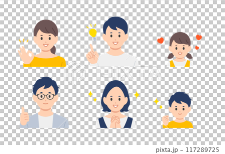 ポジティブな子育て世帯･家族の上半身セット【人物ベクターイラスト素材】 117289725