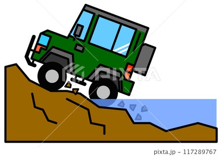 マイカーの四輪駆動車で悪路を走破するイラスト 117289767