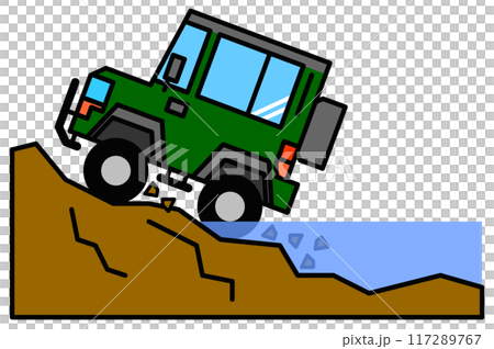 Illustration of a four-wheel drive car driving on rough roads 117289767
