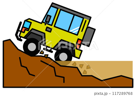 マイカーの四輪駆動車で悪路を走破するイラスト 117289768