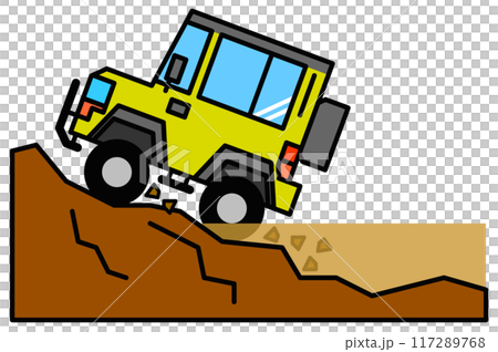 マイカーの四輪駆動車で悪路を走破するイラスト 117289768