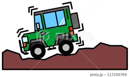 マイカーの四輪駆動車で悪路を走破するイラスト 117289769