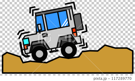 在崎嶇道路上駕駛私人四輪驅動車輛的插圖 117289770
