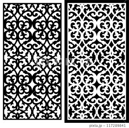 Vector Cutting Laser Motif Partition fences Facade, seamless Pattern 117289841