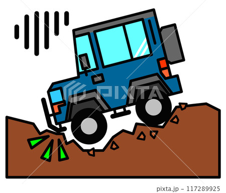 愛車の四駆で悪路でトラブルになるイラスト 117289925