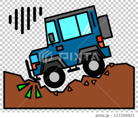 Illustration of a four-wheel drive car having trouble on a rough road Illustration of a four-wheel drive car having trouble on a rough road 117289925