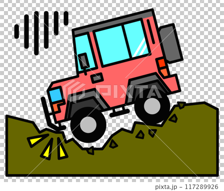 Illustration of a four-wheel drive car having trouble on a rough road 117289926