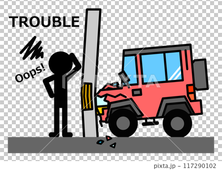 愛車のRVで事故をして大惨事のイラスト 117290102