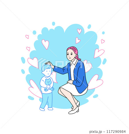 子どもの頭を撫でる女性のイラスト　擁護者 117290984