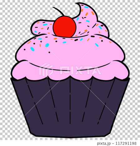 A cupcake with a cherry on top and sprinkles 117291198
