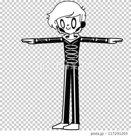 A skeleton man with a skull on his shirt and a skull on his head 117291203
