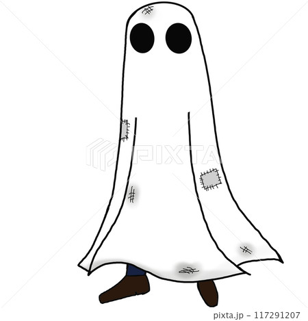 A ghostly figure with a creepy face is walking on a white background A ghostly figure with a creepy face is walking on a white background 117291207