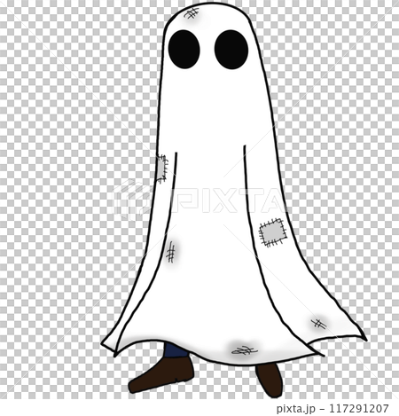 A ghostly figure with a creepy face is walking on a white background A ghostly figure with a creepy face is walking on a white background 117291207