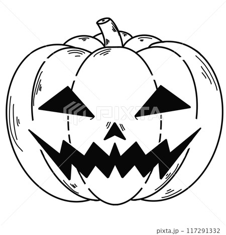 A pumpkin with a scary face drawn on it 117291332