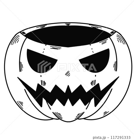 A pumpkin with a scary face drawn on it 117291333