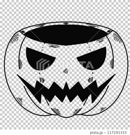 A pumpkin with a scary face drawn on it 117291333