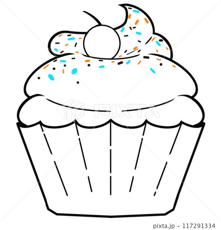 A white cupcake with blue frosting and sprinkles on top 117291334
