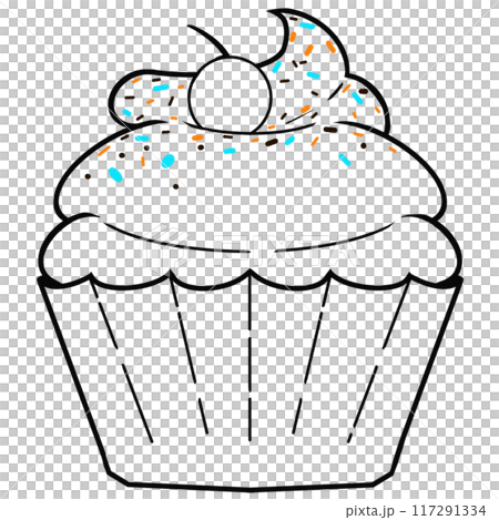 A white cupcake with blue frosting and sprinkles on top 117291334