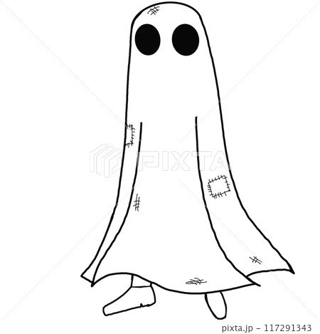 A ghostly figure with a creepy face and torn clothing 117291343