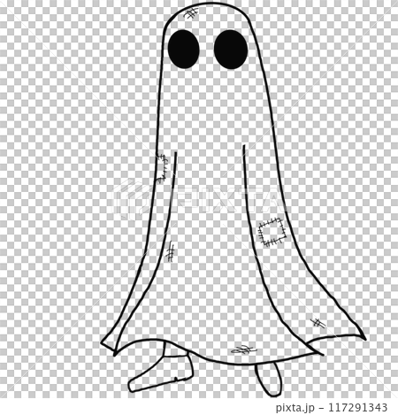 A ghostly figure with a creepy face and torn clothing 117291343