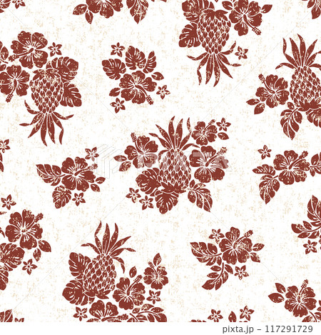 ハイビスカスとパイナップルのテキスタイル図案, 117291729