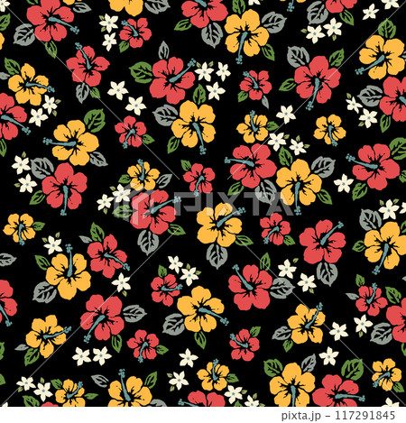 アロハシャツに最適なハイビスカスのテキスタイル図案, 117291845