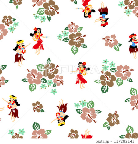 可愛いハイビスカスとフラダンサーの柄, 可愛いハイビスカスとフラダンサーの柄, 117292143