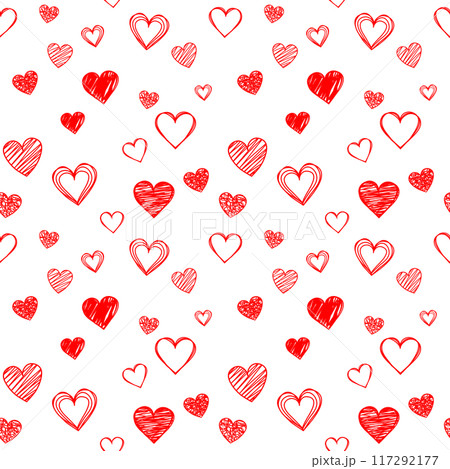 手描きのハート・シームレスパターン(赤) 手描きのハート・シームレスパターン(赤) 117292177