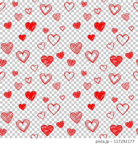 手描きのハート・シームレスパターン(赤) 手描きのハート・シームレスパターン(赤) 117292177