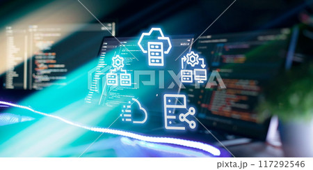 The concept of storing data on a server, combining into one array, data transfer, distribution from a server, protection The concept of storing data on a server, combining into one array, data transfer, distribution from a server, protection 117292546
