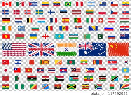 Hand-drawn flag illustration material set 117292931