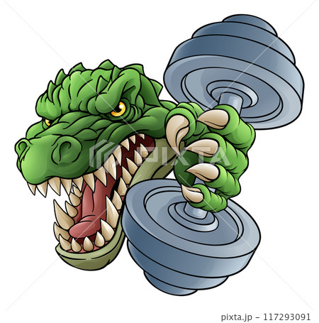 Crocodile Dinosaur Alligator Weight Lifting Mascot Crocodile Dinosaur Alligator Weight Lifting Mascot 117293091