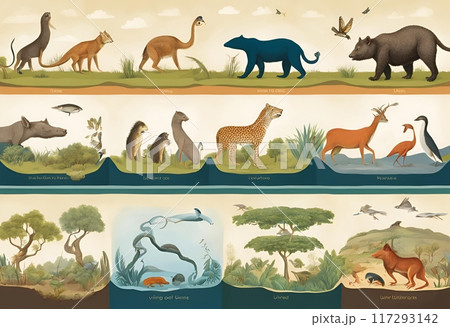 空想上の動物を図鑑のように一覧にしたイラスト 117293142