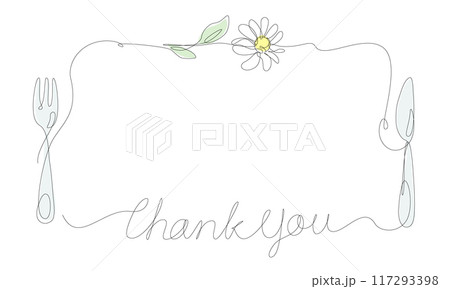 一筆書きの花とフォークナイフのフレーム 一筆書きの花とフォークナイフのフレーム 117293398