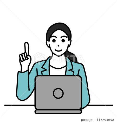 ノートパソコンを使う女性が指をさしているイラスト ノートパソコンを使う女性が指をさしているイラスト 117293658