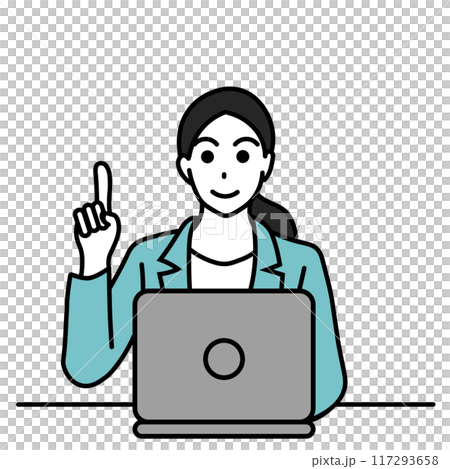 ノートパソコンを使う女性が指をさしているイラスト ノートパソコンを使う女性が指をさしているイラスト 117293658