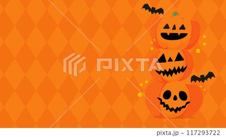 ハロウィンの背景素材。ジャックオーランタンとコウモリがいます。 117293722