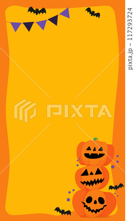 ハロウィンの背景素材。ジャックオーランタンとコウモリがいます。 ハロウィンの背景素材。ジャックオーランタンとコウモリがいます。 117293724