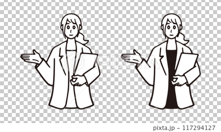 女性英語會話教練指導的線條畫集 117294127