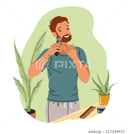 Man trimming beard with machine flat vector illustration Man trimming beard with machine flat vector illustration 117294413