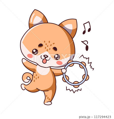 Kawaii fox cub plays tambourine flat vector illustration Kawaii fox cub plays tambourine flat vector illustration 117294423