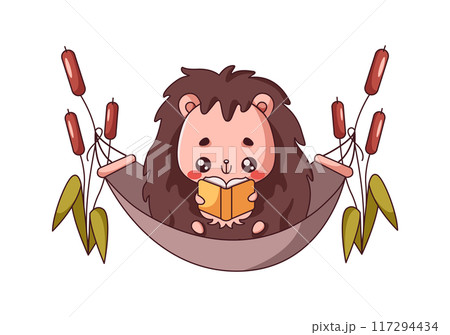 Endearing hedgehog relaxing in hammock flat color vector style 117294434