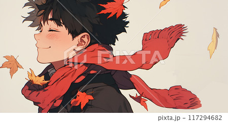 男子生徒の横顔と秋の風景　AI生成画像 117294682