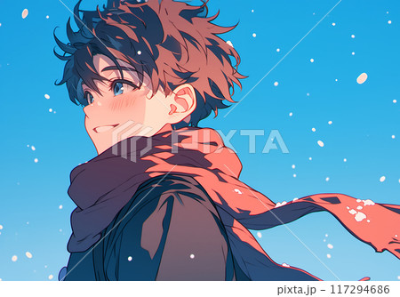 冬の空を見上げる男子生徒 117294686
