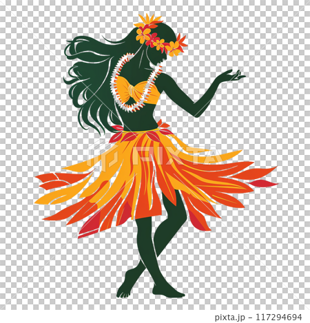 Silhouette of a hula dancer feeling the tropical breeze Silhouette of a hula dancer feeling the tropical breeze 117294694