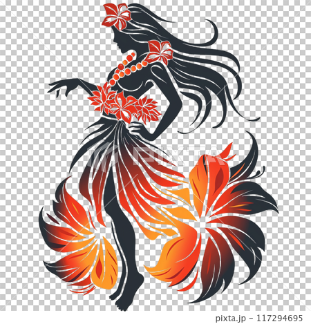 熱帯の風を感じるフラダンサーのシルエット 117294695