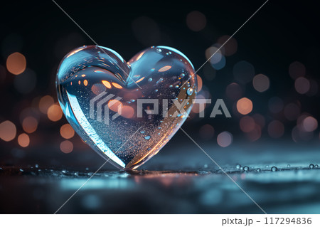 キラキラと輝くガラスのハートのオブジェ　AI生成画像 117294836