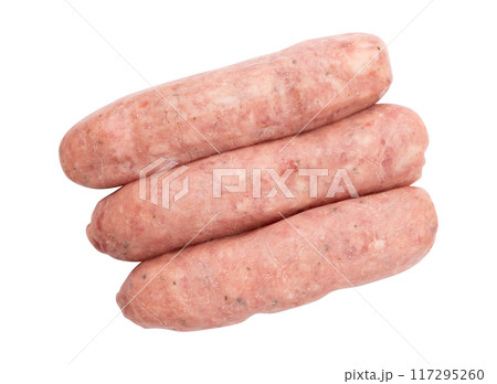 uncooked pork sausages isolated on white background uncooked pork sausages isolated on white background 117295260