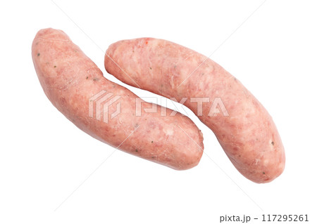 uncooked pork sausages isolated on white background uncooked pork sausages isolated on white background 117295261