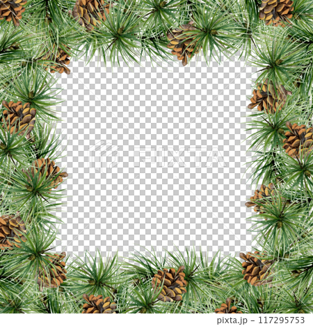 Pine tree, fir tree, spruce branches with needles, cones. Watercolor hand drawn illustration, border frame isolated on white. Xmas, happy new year festive, noel navidad. Cards, gifts, florist. Pine tree, fir tree, spruce branches with needles, cones. Watercolor hand drawn illustration, border frame isolated on white. Xmas, happy new year festive, noel navidad. Cards, gifts, florist. 117295753